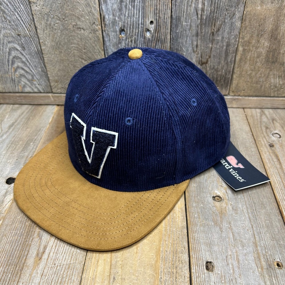 Vineyard Vines Navy Corduroy Suede Flat Brim Hat V Patch 1F002689-480 NEW